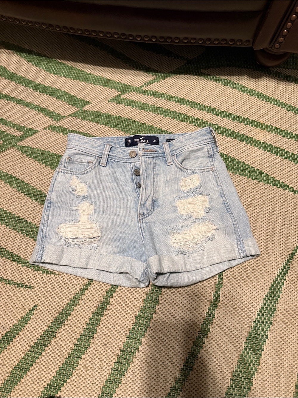 Hollister Light Wash High Rise Boyfriend Distressed Denim Shorts
